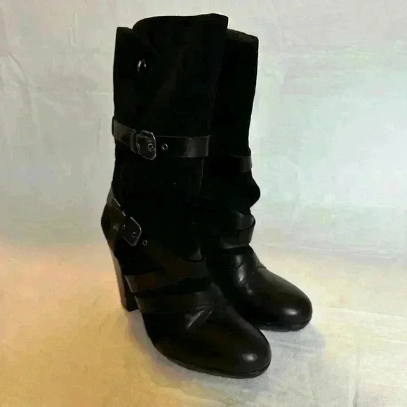 Stuart Weitzman Wraparound Black Leather Suede Strap Boots - Picture 3 of 12